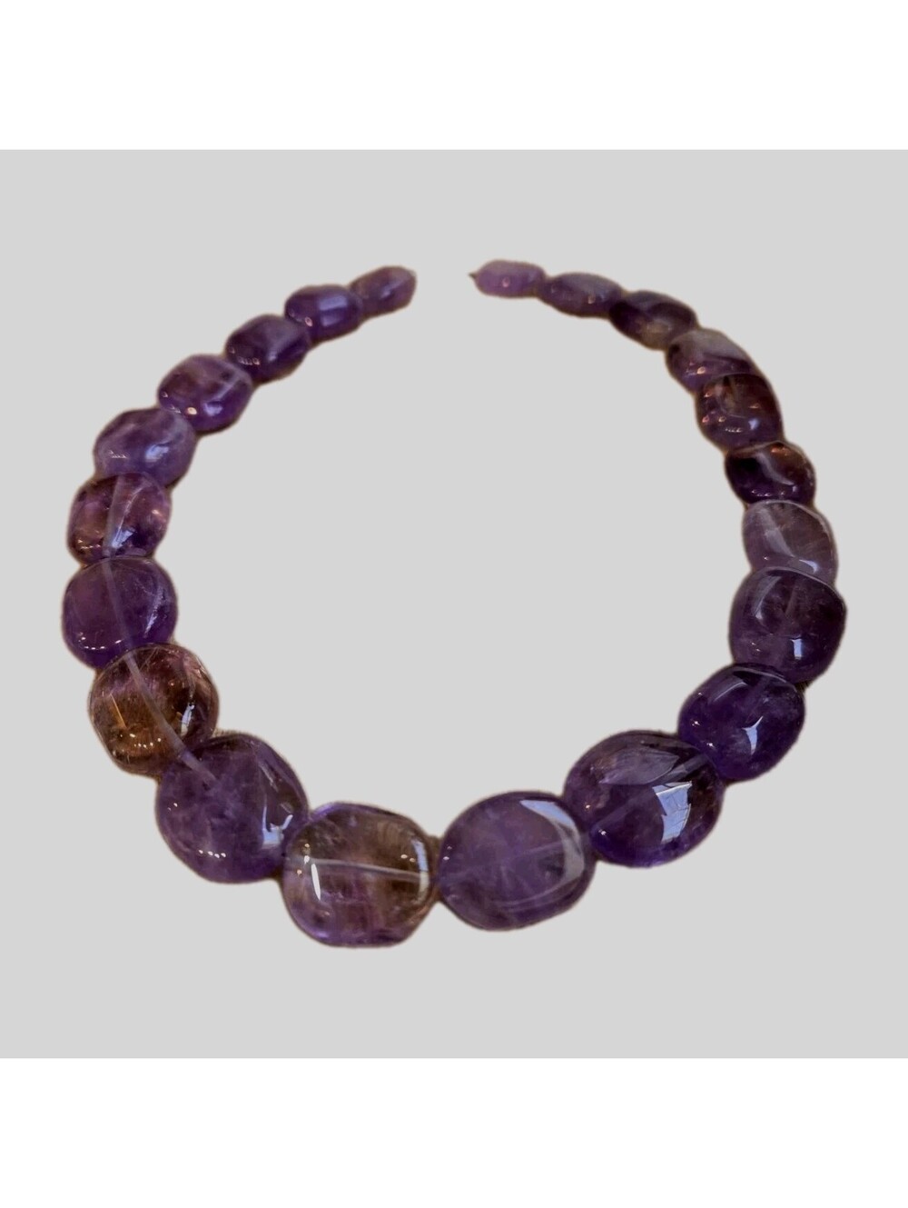 FP China Oval Purple Amethyst ? Stone Chunky Baroque Necklace 20"